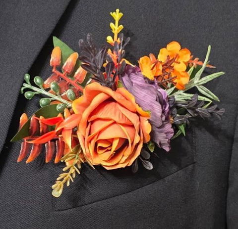 Terracotta Purple Pocket Boutonnière Wedding Plum Burnt Orange Groom Square Boutonnière Rust Groomamen Sunset Boutonnière Dark Purple Fall