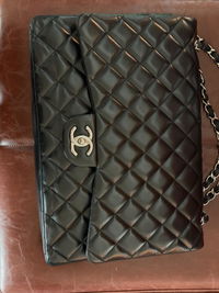 Chanel Classic Flap Maxi 2011 Black Lambskin Leather Double Flap Silver Hardware