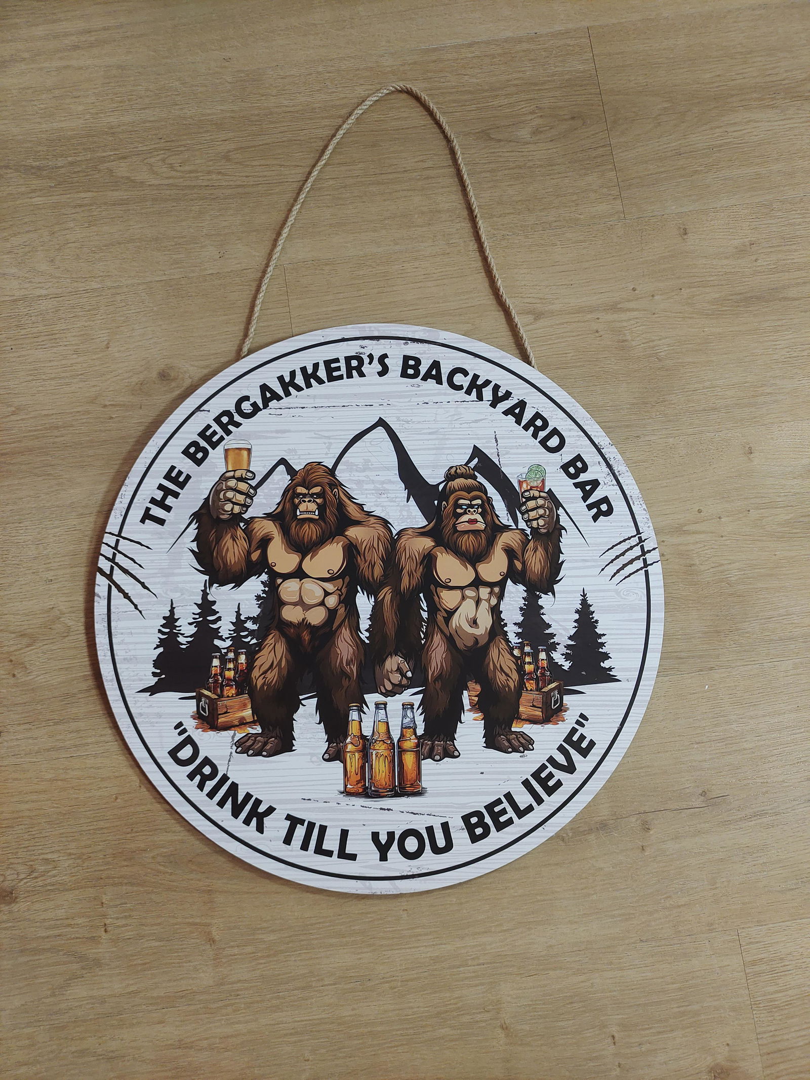 Customer photo of Backyard Bar "Drink Till You Believe" - Personalized Round Wood Sign