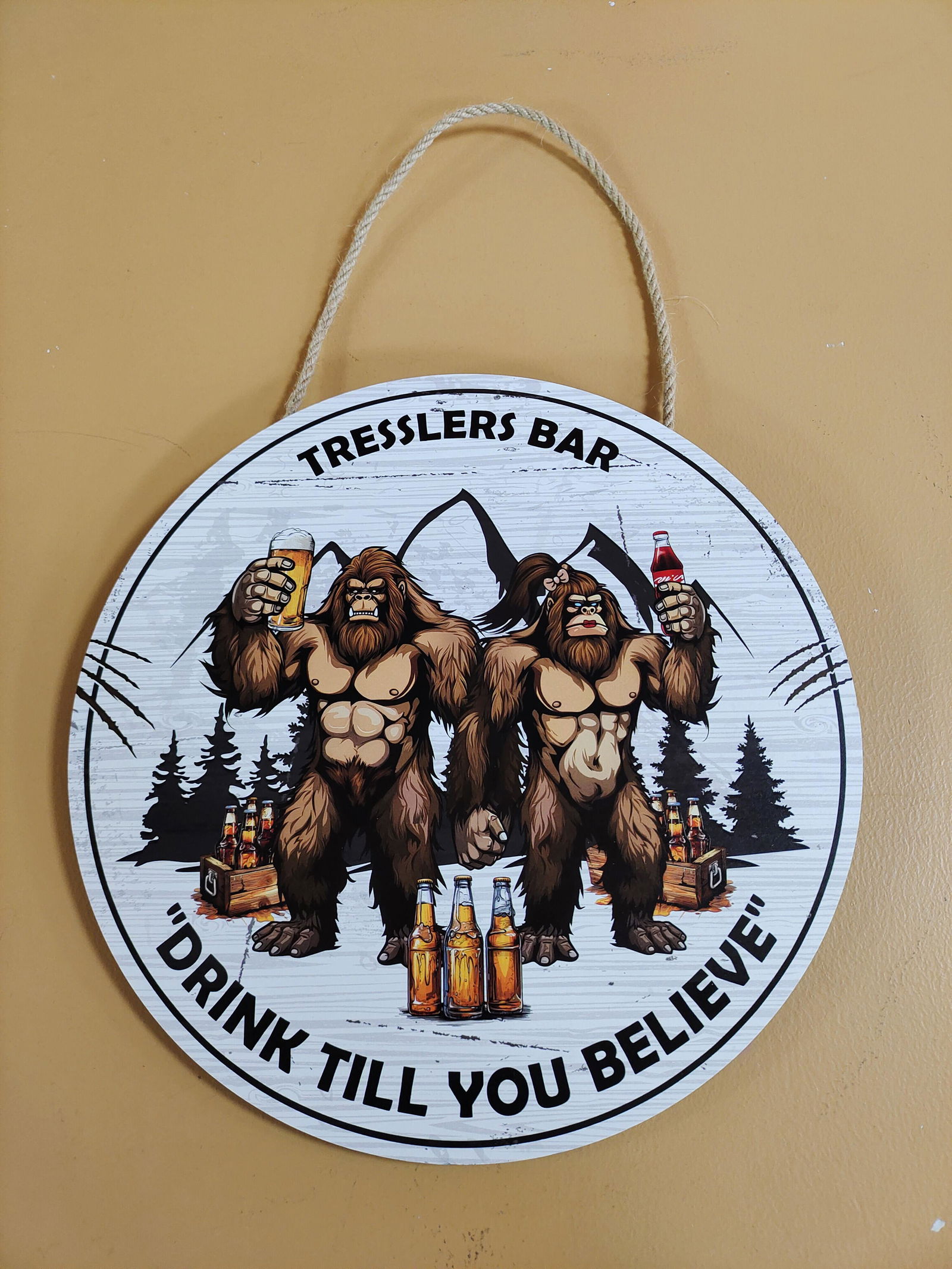 Customer photo of Backyard Bar "Drink Till You Believe" - Personalized Round Wood Sign