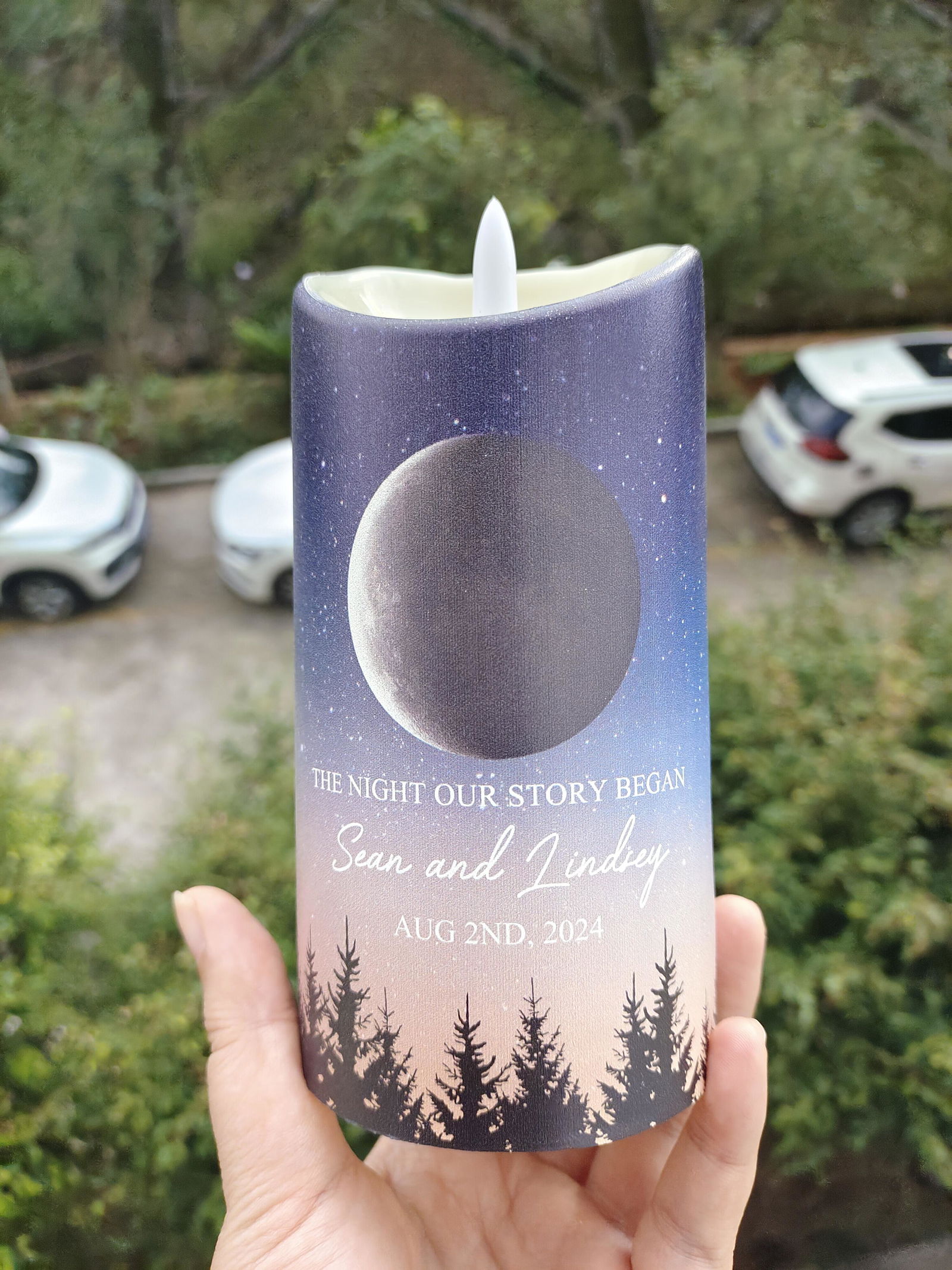 Customer photo of The Night Our Story Began - Personalized LED Candle