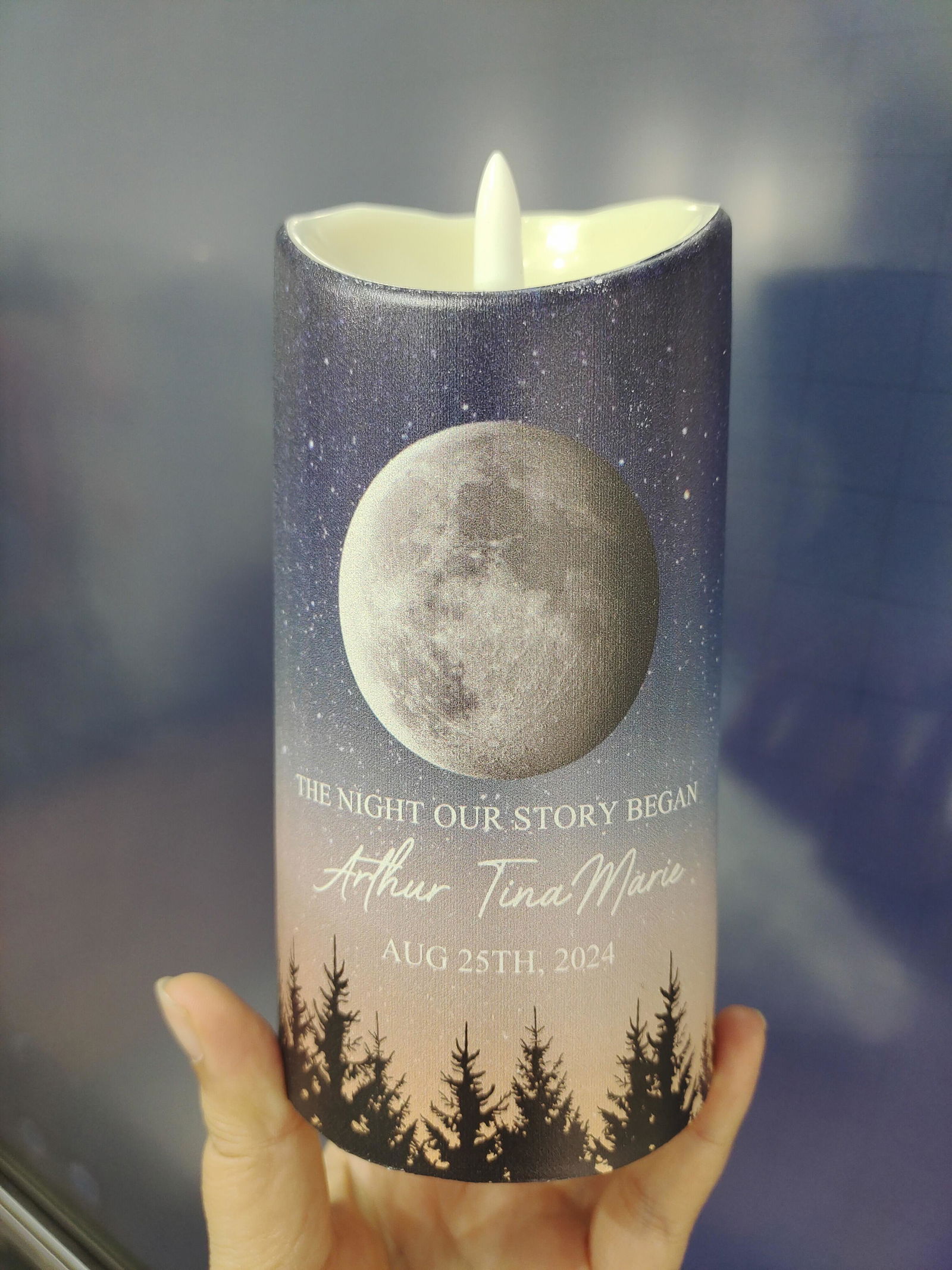 Customer photo of The Night Our Story Began - Personalized LED Candle