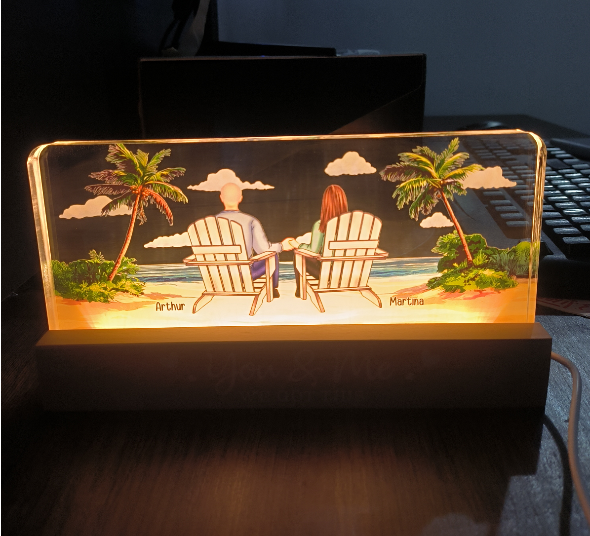 Customer photo of New Version You & Me We Got This Beach Scene - Personalized LED…