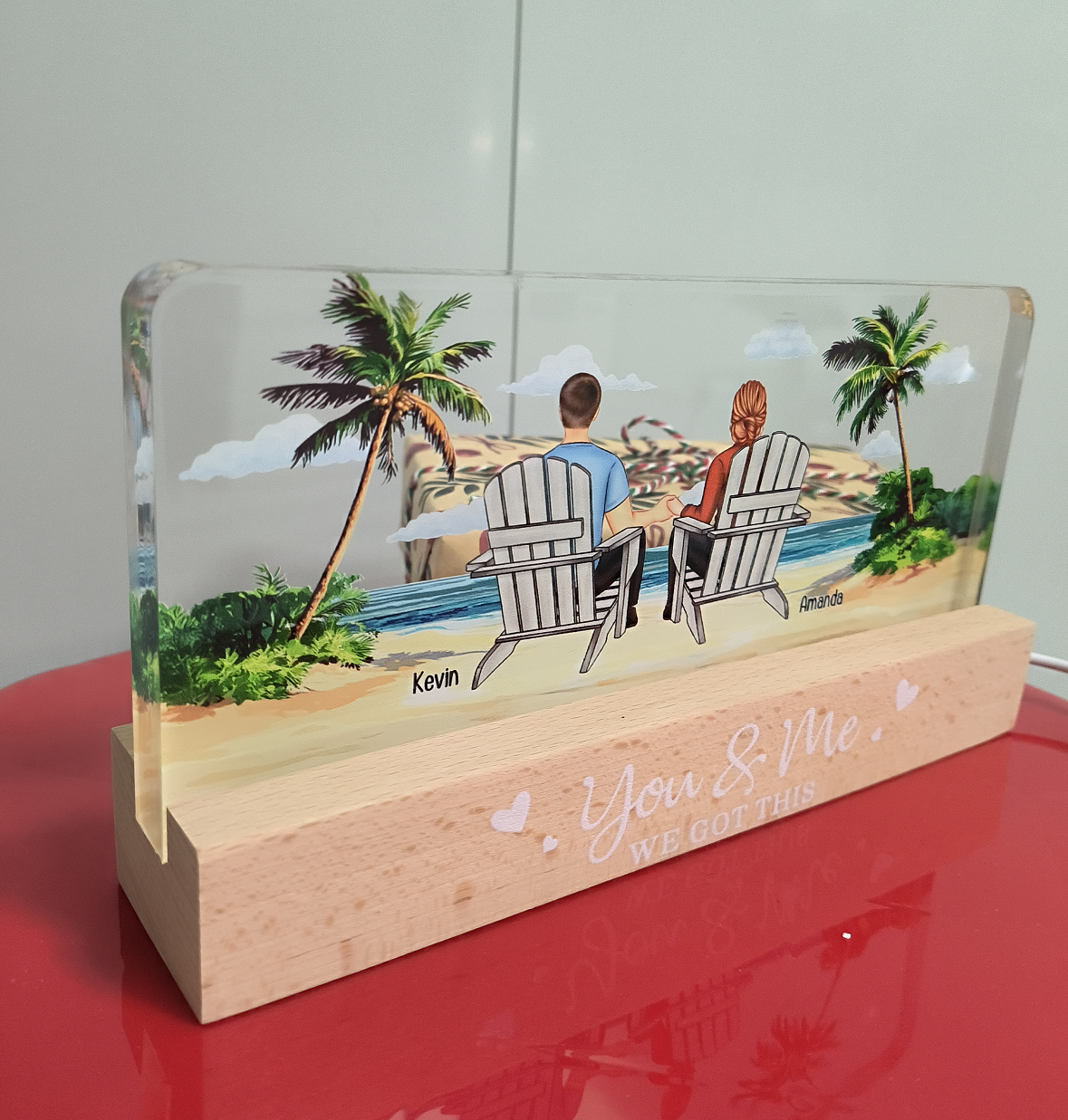 Customer photo of New Version You & Me We Got This Beach Scene - Personalized LED…