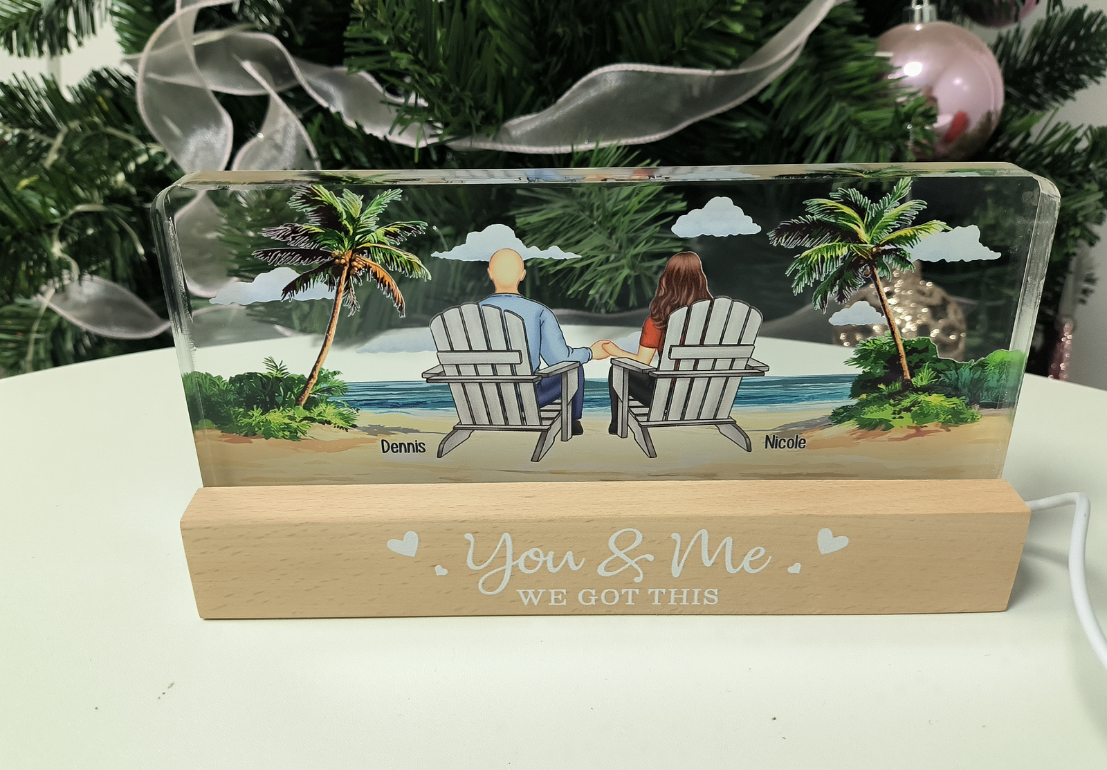 Customer photo of New Version You & Me We Got This Beach Scene - Personalized LED…