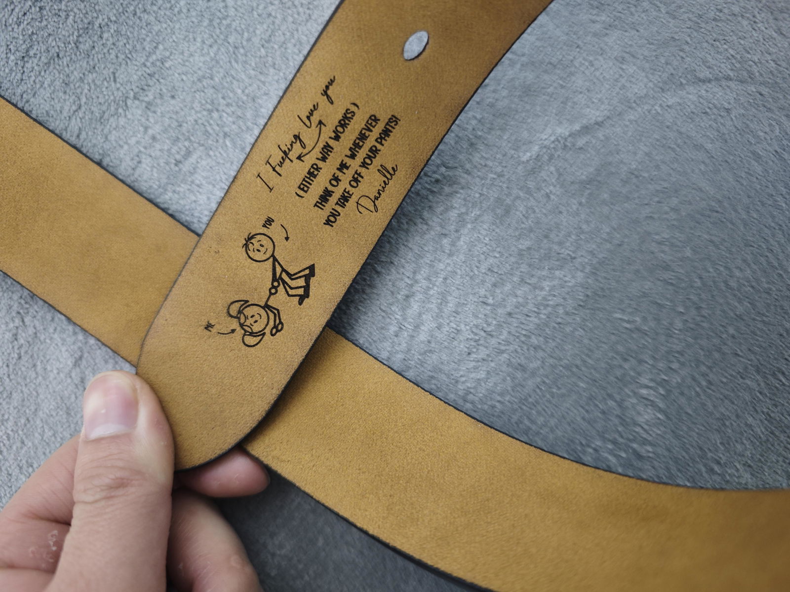 Customer photo of I F-king Love You - Personalized Engraved Leather Belt