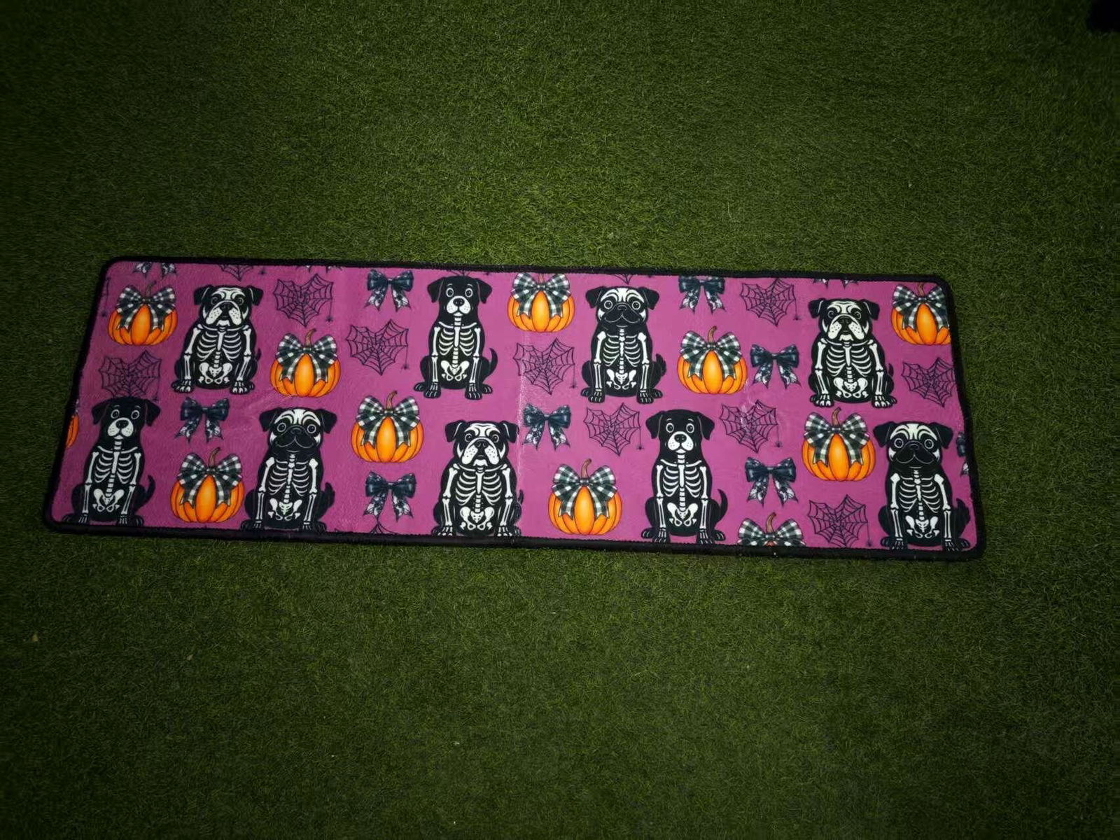 Customer photo of Halloween Pet Pumpkins Spiderwebs Coquette Bows Pattern - Personalized Runner Rug