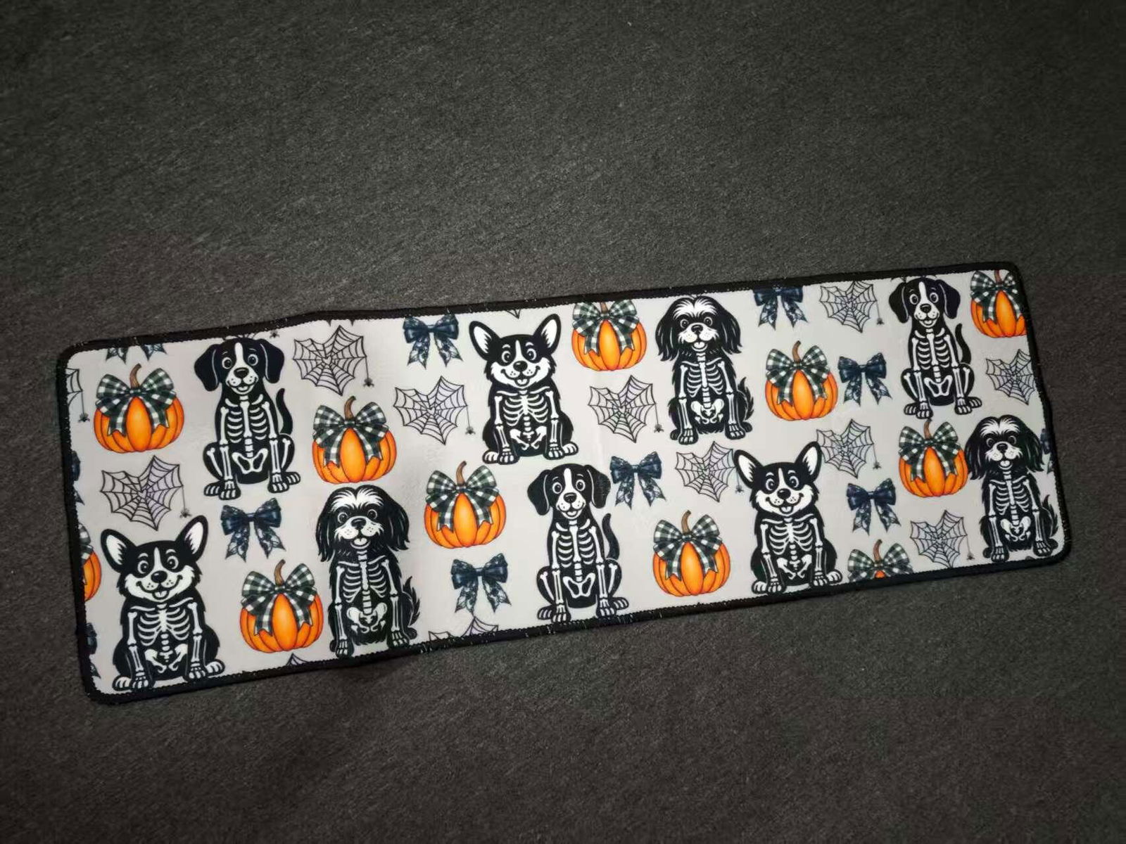 Customer photo of Halloween Pet Pumpkins Spiderwebs Coquette Bows Pattern - Personalized Runner Rug