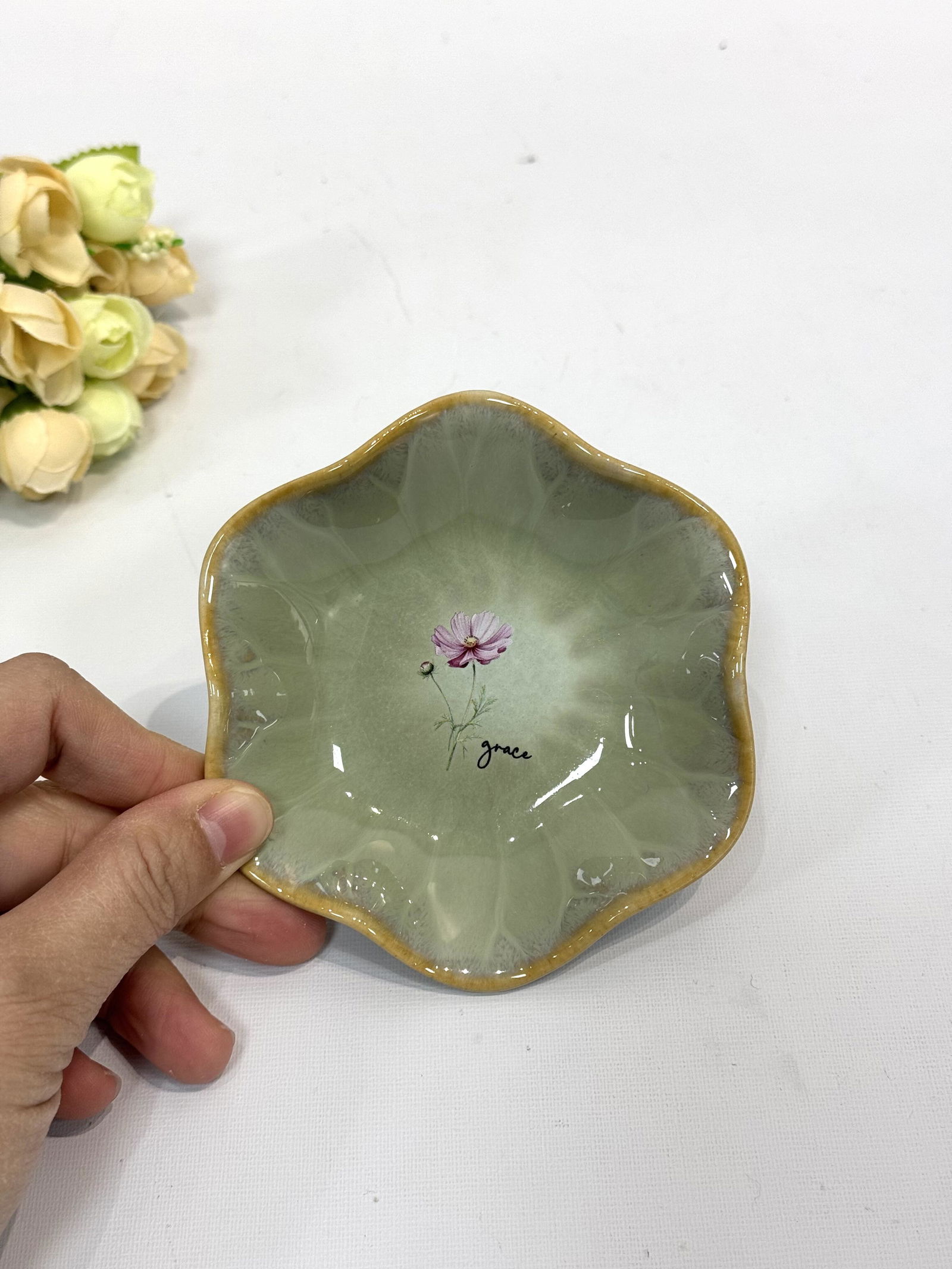 Customer photo of Birth Month Flower Gift For Her - Personalized Jewelry Dish