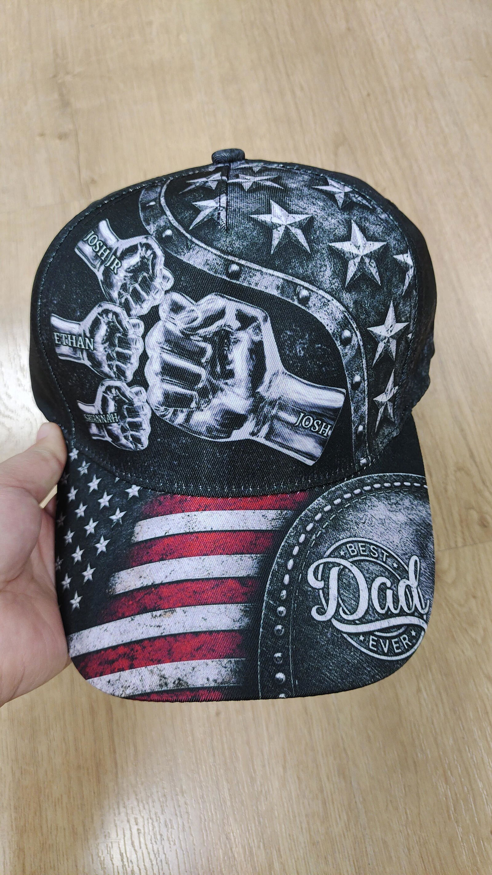 Customer photo of Best Dad Ever - Metal Style Print - Personalized Cap