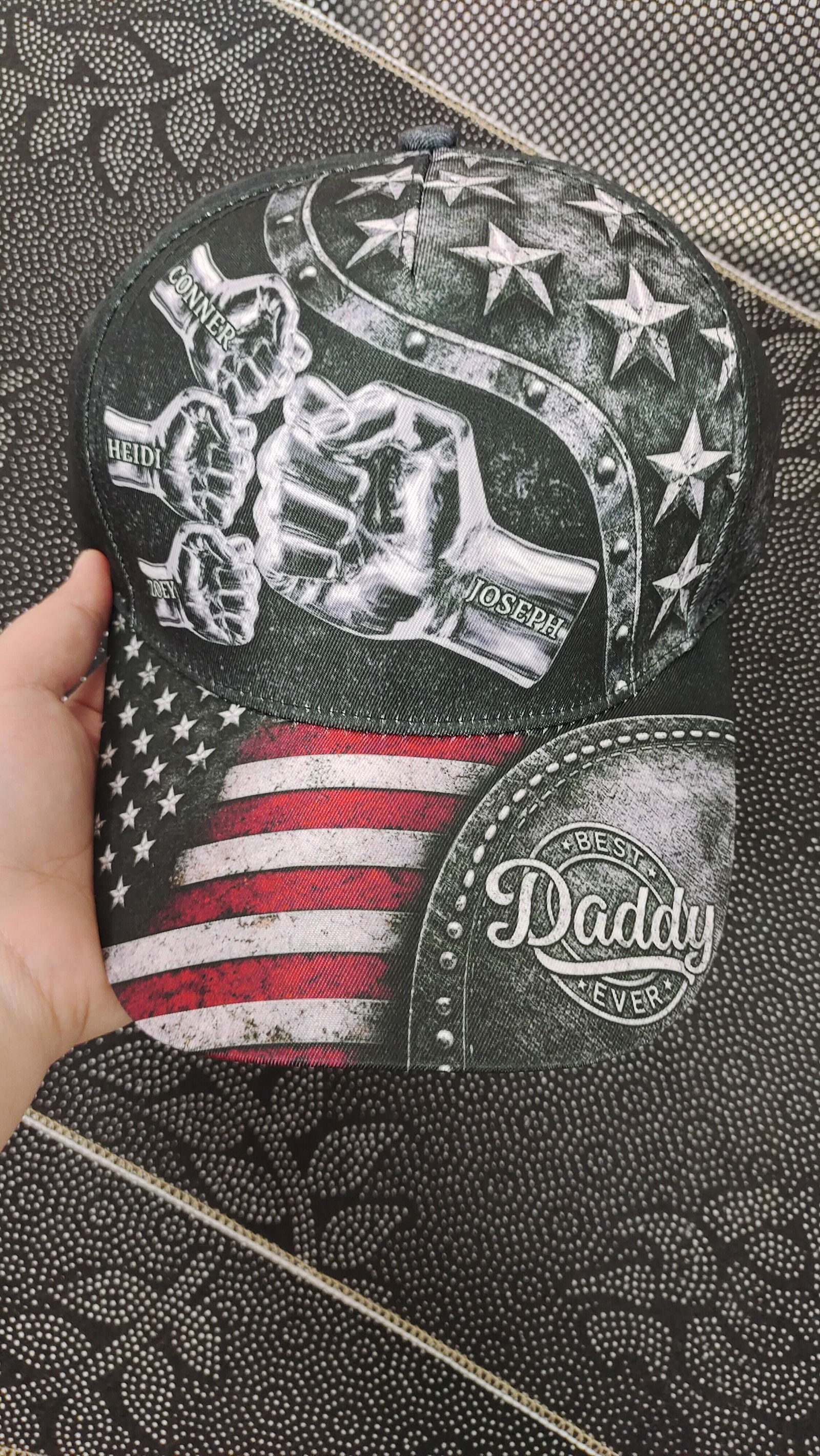 Customer photo of Best Dad Ever - Metal Style Print - Personalized Cap