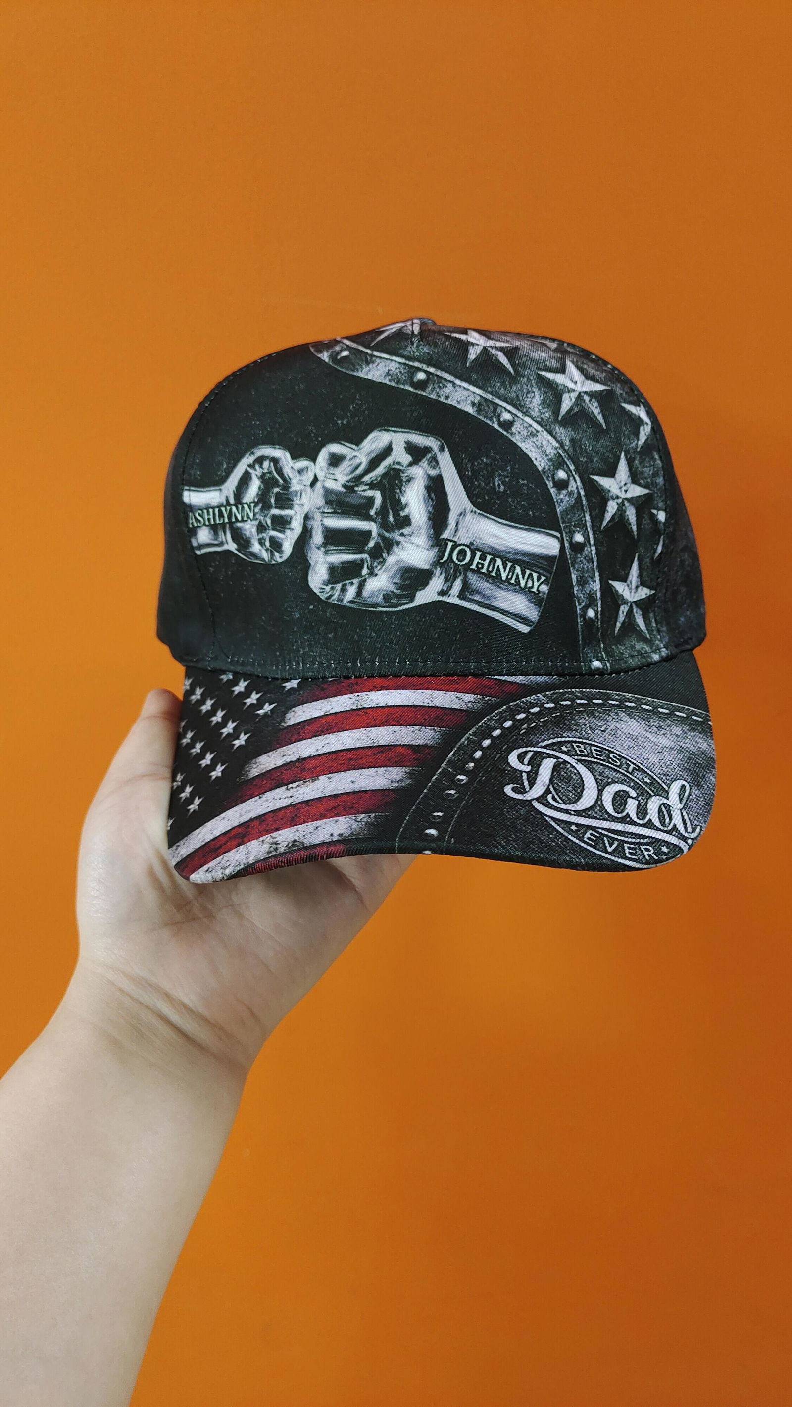 Customer photo of Best Dad Ever - Metal Style Print - Personalized Cap