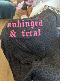 Unhinged & feral embroidered leopard print T-shirt