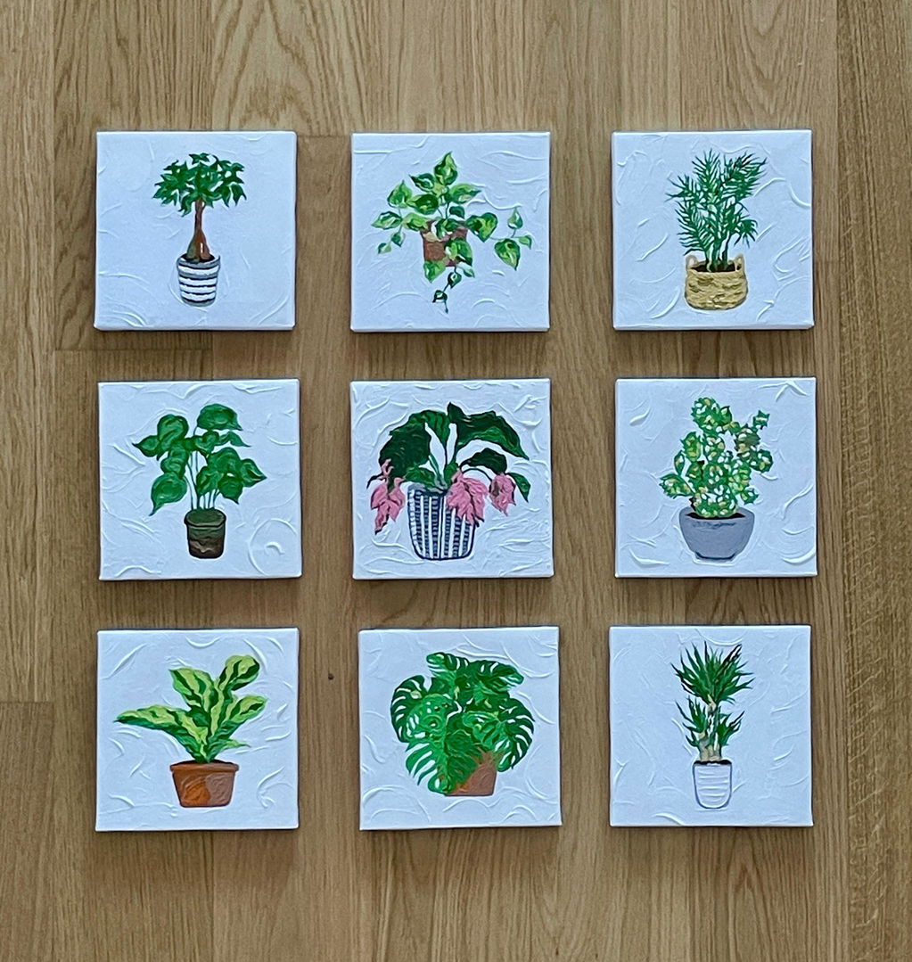 Mini Paint by Numbers Series 'Green Plants' - 9-in-1 Set (6"x6" / 15x15cm)