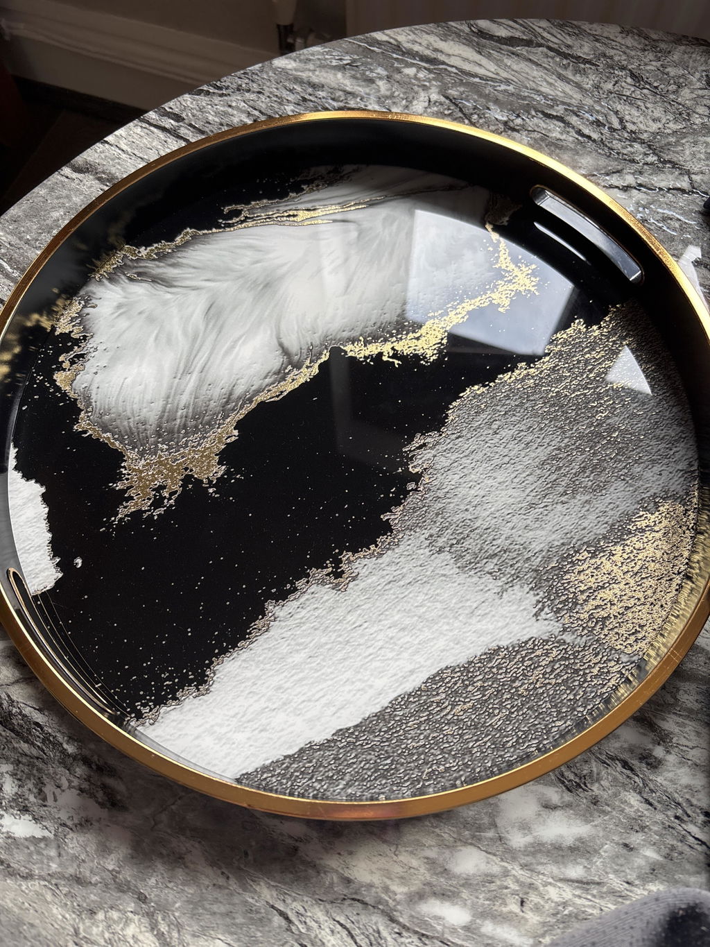 Round Black Abstract Drinks & Candle Tray