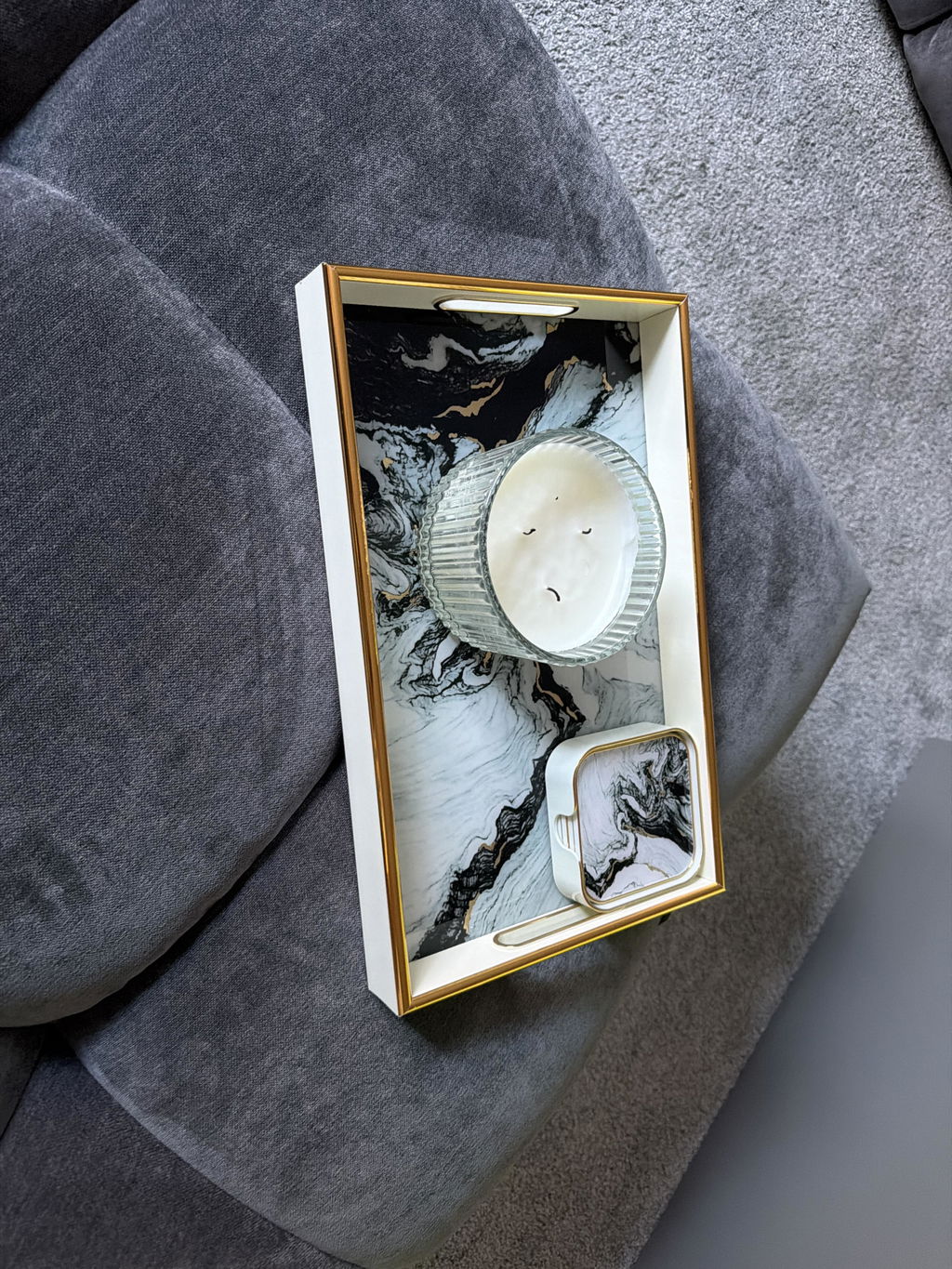 Rectangular White Tray & Coaster Set