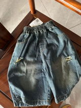 Vintage Distressed Wide Denim Capris ヴィンテージ ハーフデニムパンツ【mh0013462】