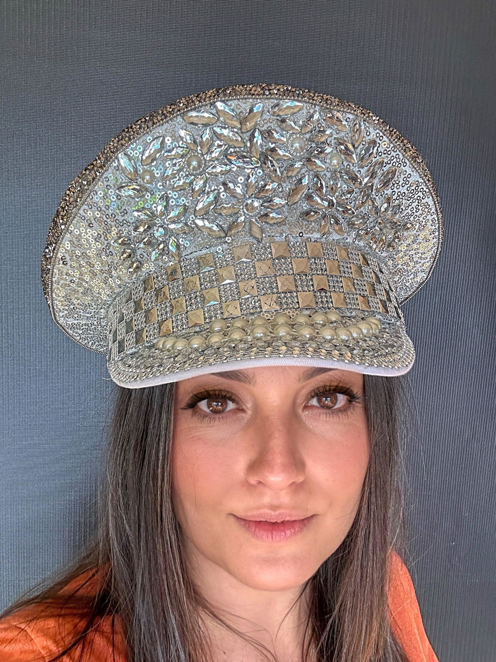Silver Rhinestone Hat / Sequin Hat / Party Captain Hat  display picture 1