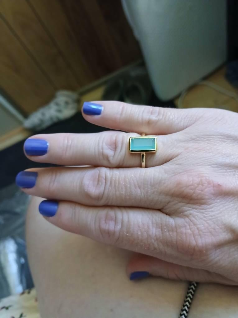 Aqua Chalcedony Gold Ring ~18k Gold Plated ~ MR014