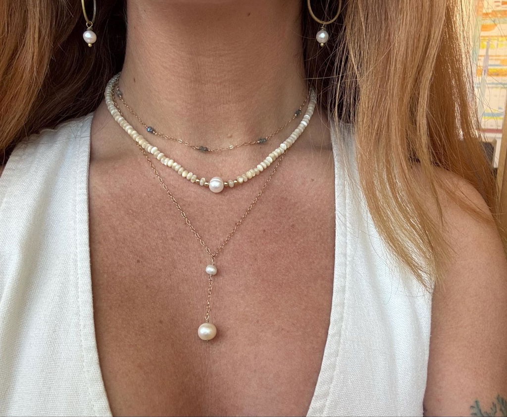Fresh Water Pearl & Mother of Pearl necklace~ Sterling Silver 925 or Gold Filled ~ MN158