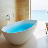 Medunjess 69" Minimalist Seamless Solid Surface Soaking Freestanding Oval Bathtub