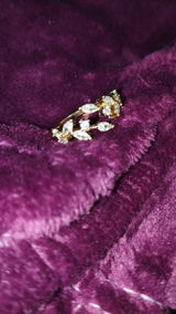 White Gold Marquise & Round Cut Cubic Zirconia Adjustable Bypass Leaf Ring