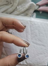 Sapphire Blue Solitaire Cubic Zirconia Luxury Huggie Hoops