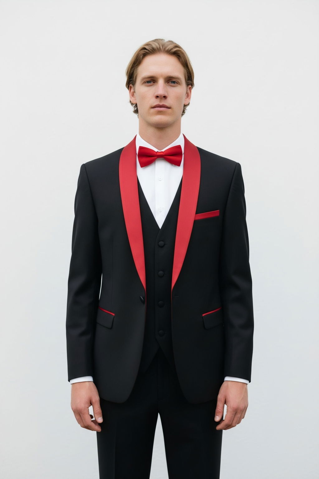 Menseventwear Formal 3 Pieces Mens Suit Flat Shawl Lapel Tuxedos (Blazer+Vest+Pants)