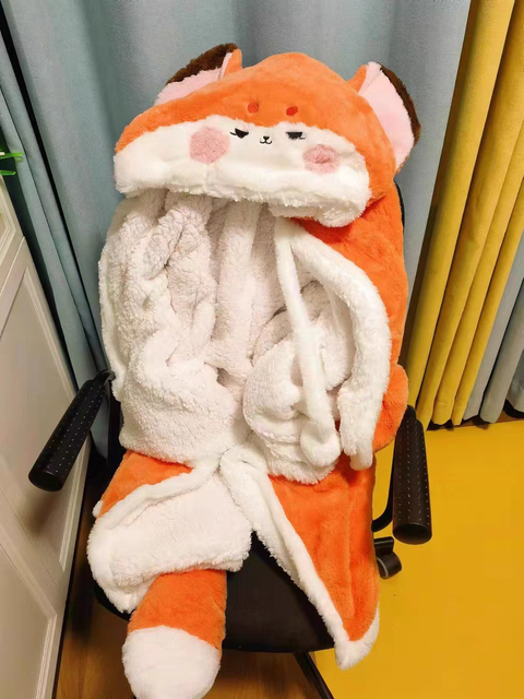 Kawaii Cartoon Fox Plush Cape Hooded Blanket Pajamas