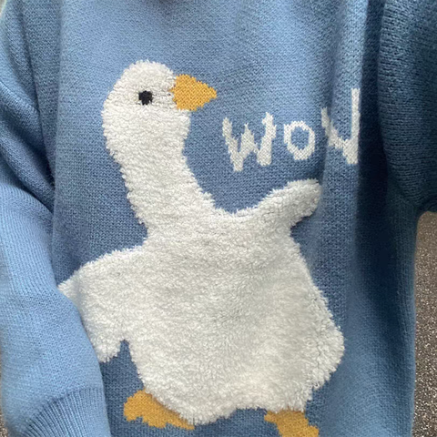 Casual Cartoon Wow Duck Sweater