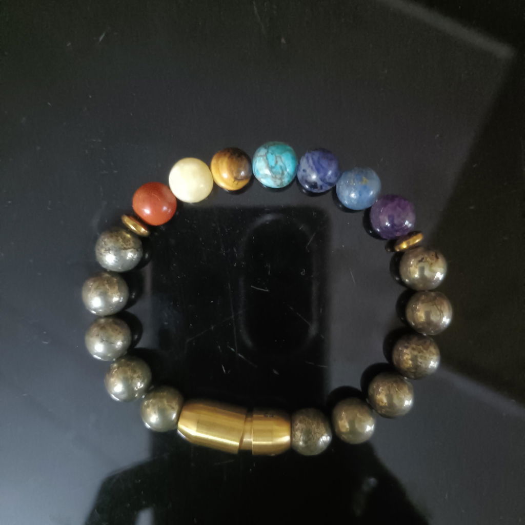 Money Magnet Pyrite 7 Chakra Natural Stone Bracelet