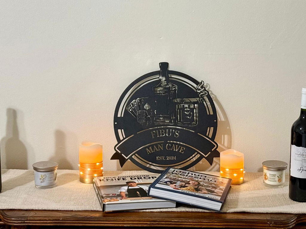 Personalized Man Cave Sign — Custom Steel Garage & Home Bar Decor