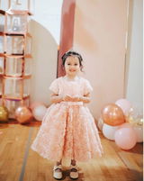 Short Sleeves Dusty Rose Peach Pink Rosette Flower Girl Dress