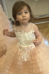 Ball Gown Ivory Lace Peach Cupcake Tulle Keyhole Back Wedding Flower Girl Dress