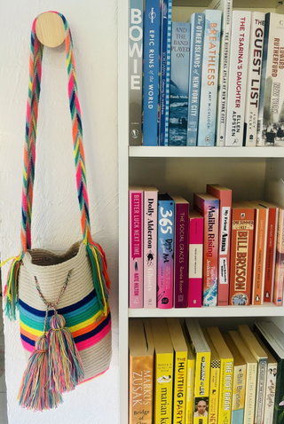 A.B.’s colourful Mochila bag displayed at home