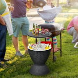 3 in 1 Patio Rattan 8 Gallon Cooler Bar Table w/Adjust Ice Bucket-Brown