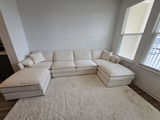 Modern 136" Chenille Modular Sectional Sofa w/Deep and Wide Seat, Cloud Couch Set w/Double Cushions, 6 Seat Sofa w/ Movable Ottomans, Oversized Indoor Furniture-Cream, Dark Gray or Blue