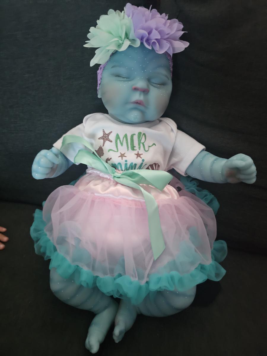 19 Inch Peaches Closed Eyes Reborn Baby Girl Avatar in Blue Dress