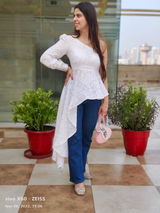 Zeenat Chikankari Top & Palazzo Pants - White