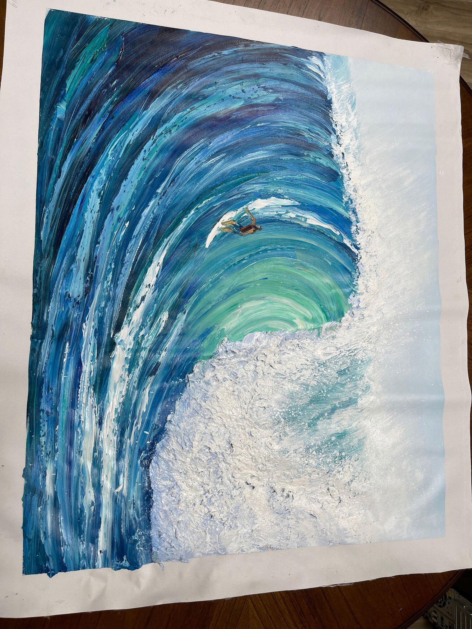 Emerald Surge: Surfer Ocean Wave Painting | Wall Art – MontCarta