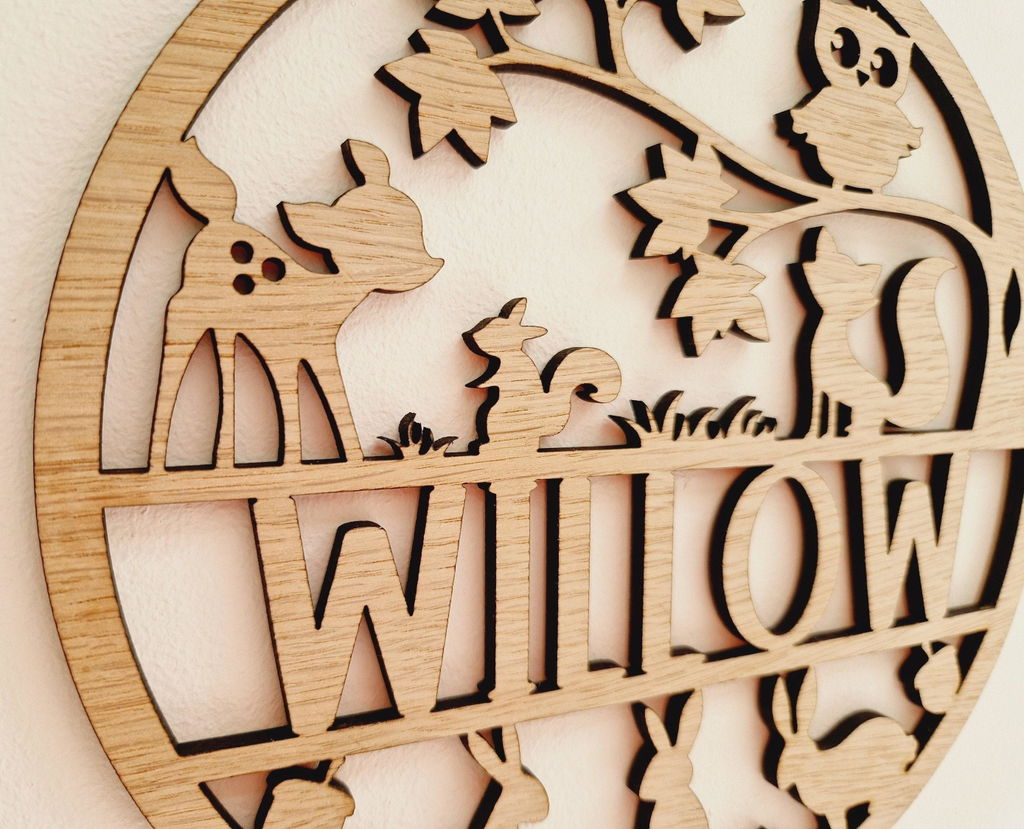 Personalised Woodland Animal Nursery Name Sign - Wood