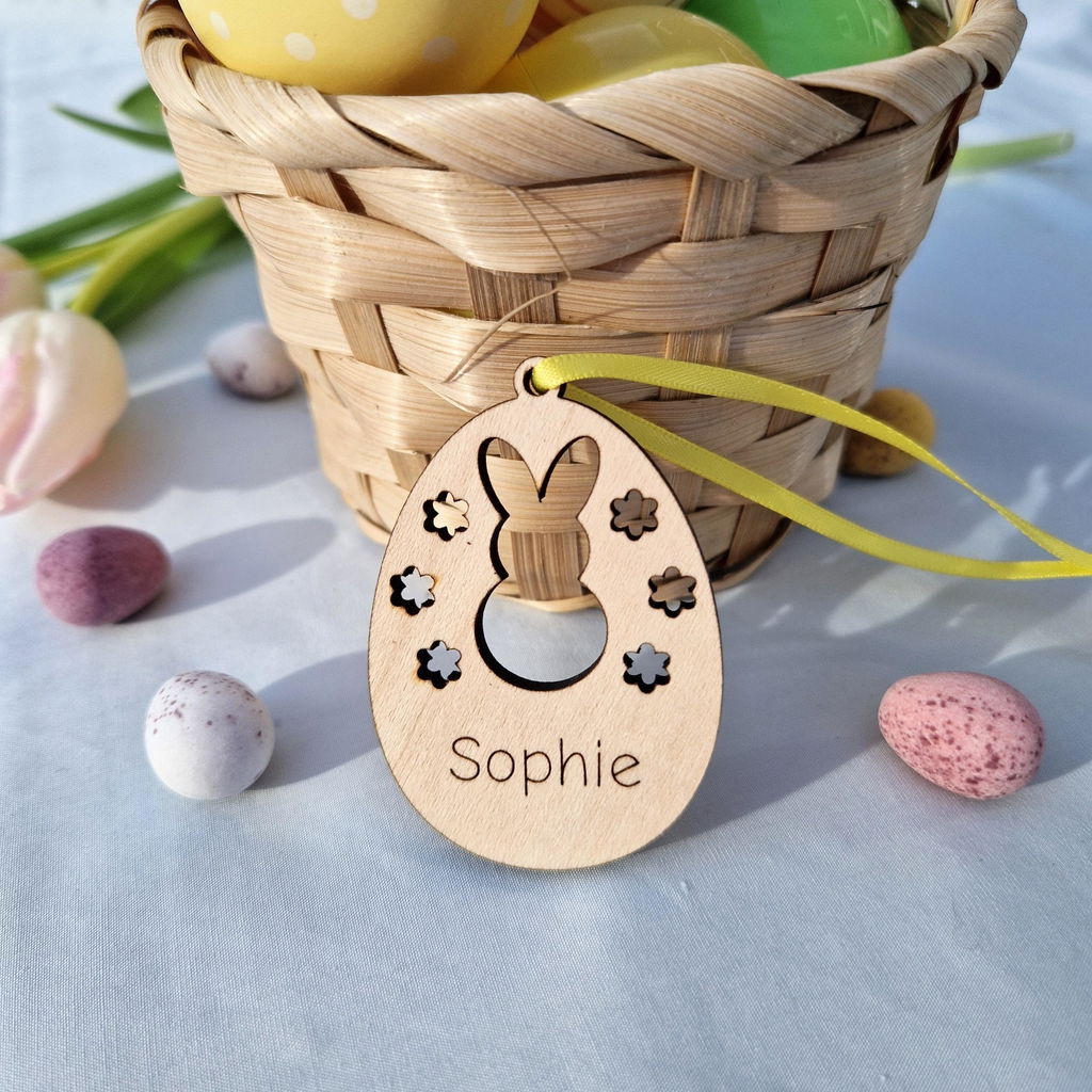 Mini Personalised Wooden Easter Eggs Bunny Gift Tags