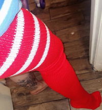 Plus Size Thigh High Socks Striped- Bright Red & White