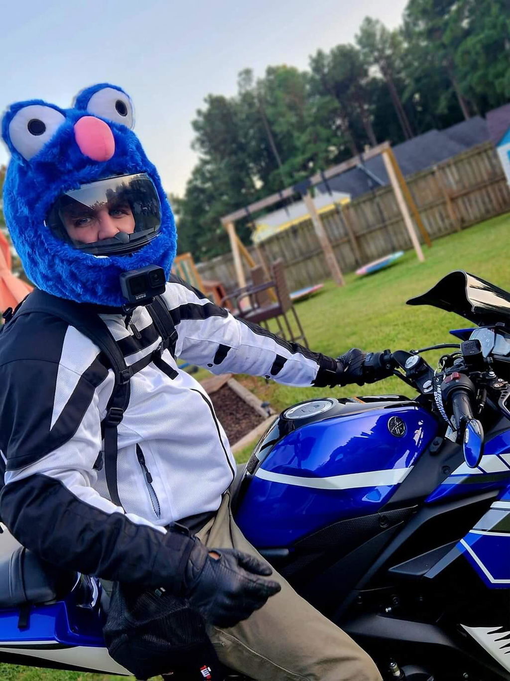 elmo and cookie monster motorcycle helmet Cover - Blue people will point Want to make a Cookie