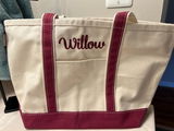 Personalized Canvas Boat Tote Bag with Zipper: Embroidered Canvas Beach Zip Top Tote