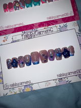 Purple blue ombré 3d floral Acrylic Press on nails