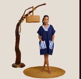 Nia Short Kaftan with Stripe Contrast Panels - Navy Blue