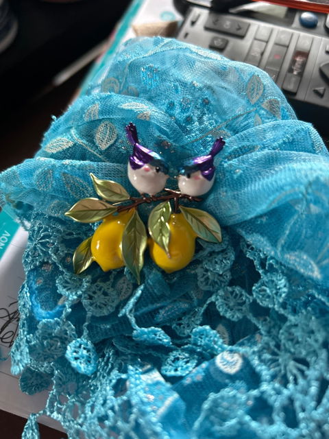 Blue Tits Lemon Brooch