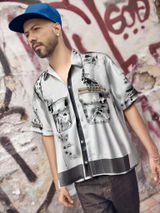 UNION  Abstract Painted Button-Down Short Sleeve Black & White Shirt