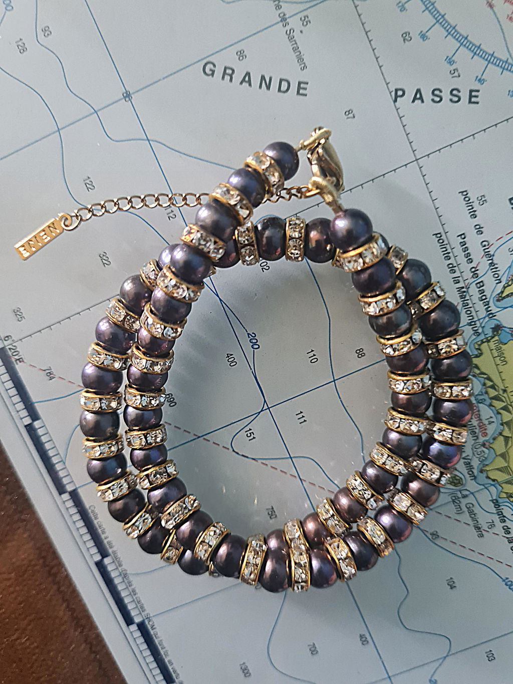 Collier Madame Bovary Perles de Culture Noires avec Diamants